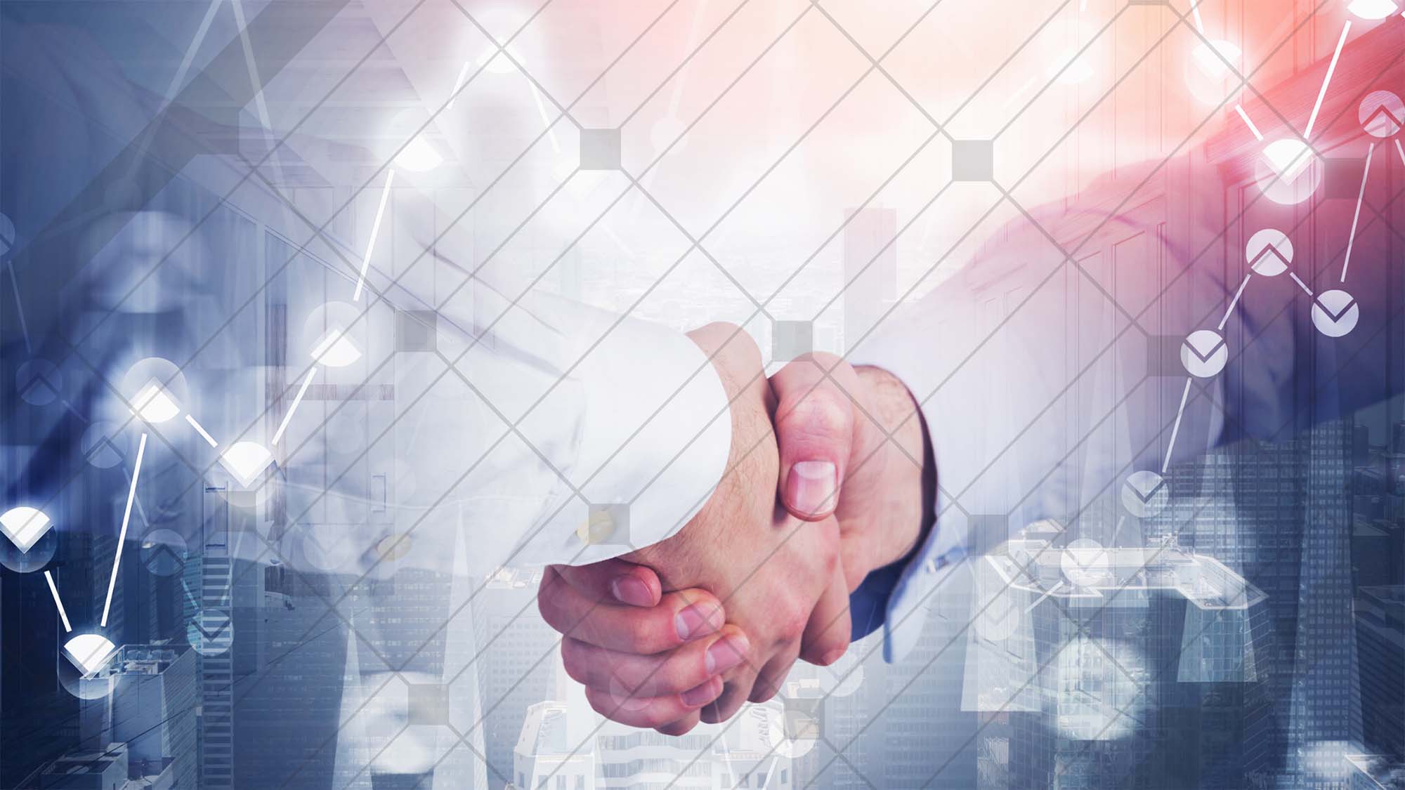 Two business professionals shaking hands in front of solar panels, symbolizing how renewable energy supports business growth and sustainability.