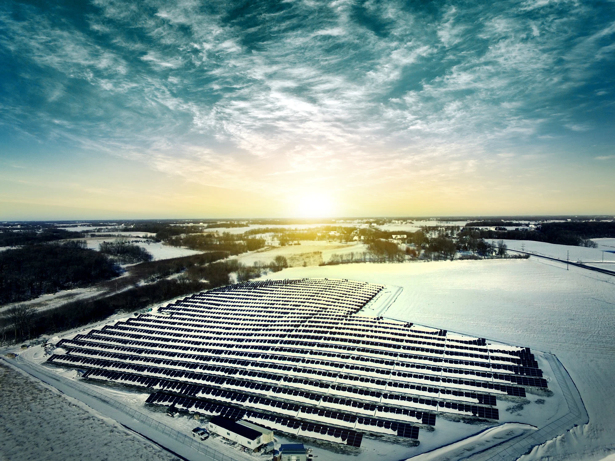 Aerial view of Lake Waconia solar farm