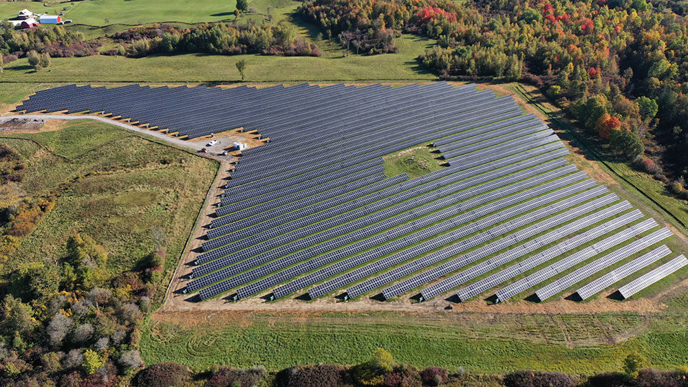 Aerial view of PureSky's Gouverneur II Solar Community Solar Farm in New York