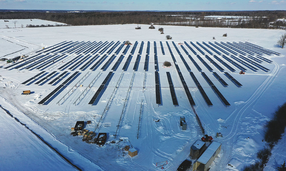 Aerial view of PureSky's Clayton Solar Community Solar Farm in New York