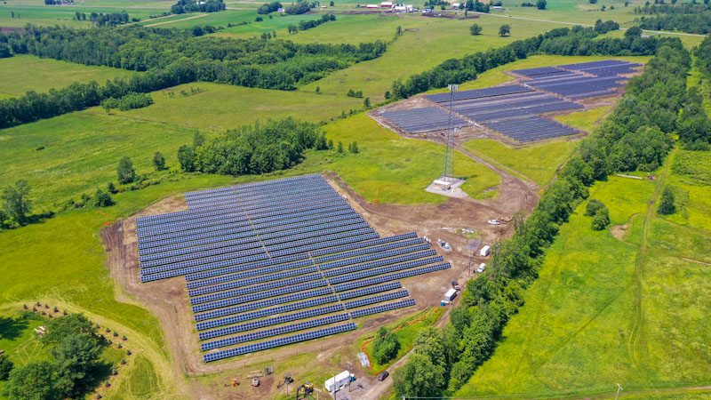 Aerial view of PureSky's Black Water Solar Community Solar Farm in New York