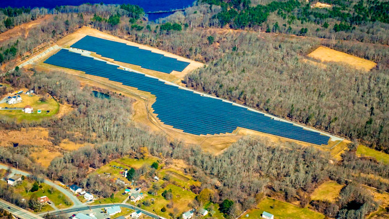 Aerial view of PureSky's Connecticut River Solar Community Solar Farm in Massachusetts