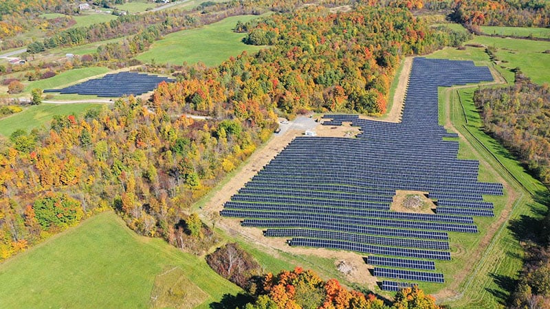 Aerial view of PureSky's Dekalb III Solar Community Solar Farm in New York