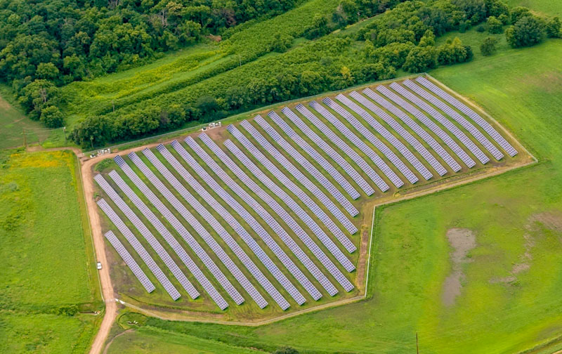 Aerial view of PureSky's Lake Waconia Solar & Lake Waconia Solar IV Community Solar Farm in Minnesota