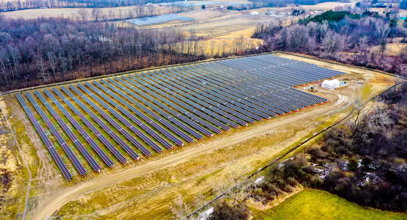 Aerial view of PureSky's Mt. Morris Creek Solar Community Solar Farm in New York