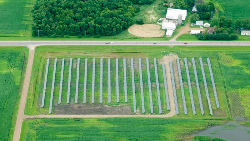 Aerial view of PureSky's New Germany Solar Community Solar Farm in Minnesota